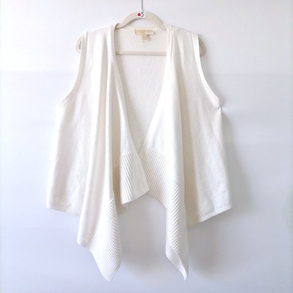 Michael Michael Kors Womens White Sleeveless Open Front Cardigan Sweater Size L - Picture 1 of 11